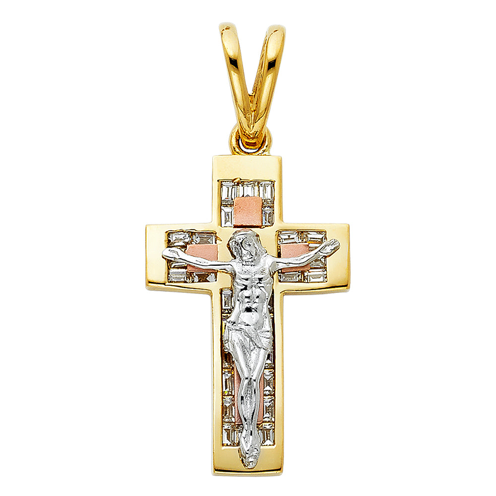 14K Yellow White Rose Gold CZ Fancy Crucifix Pendant