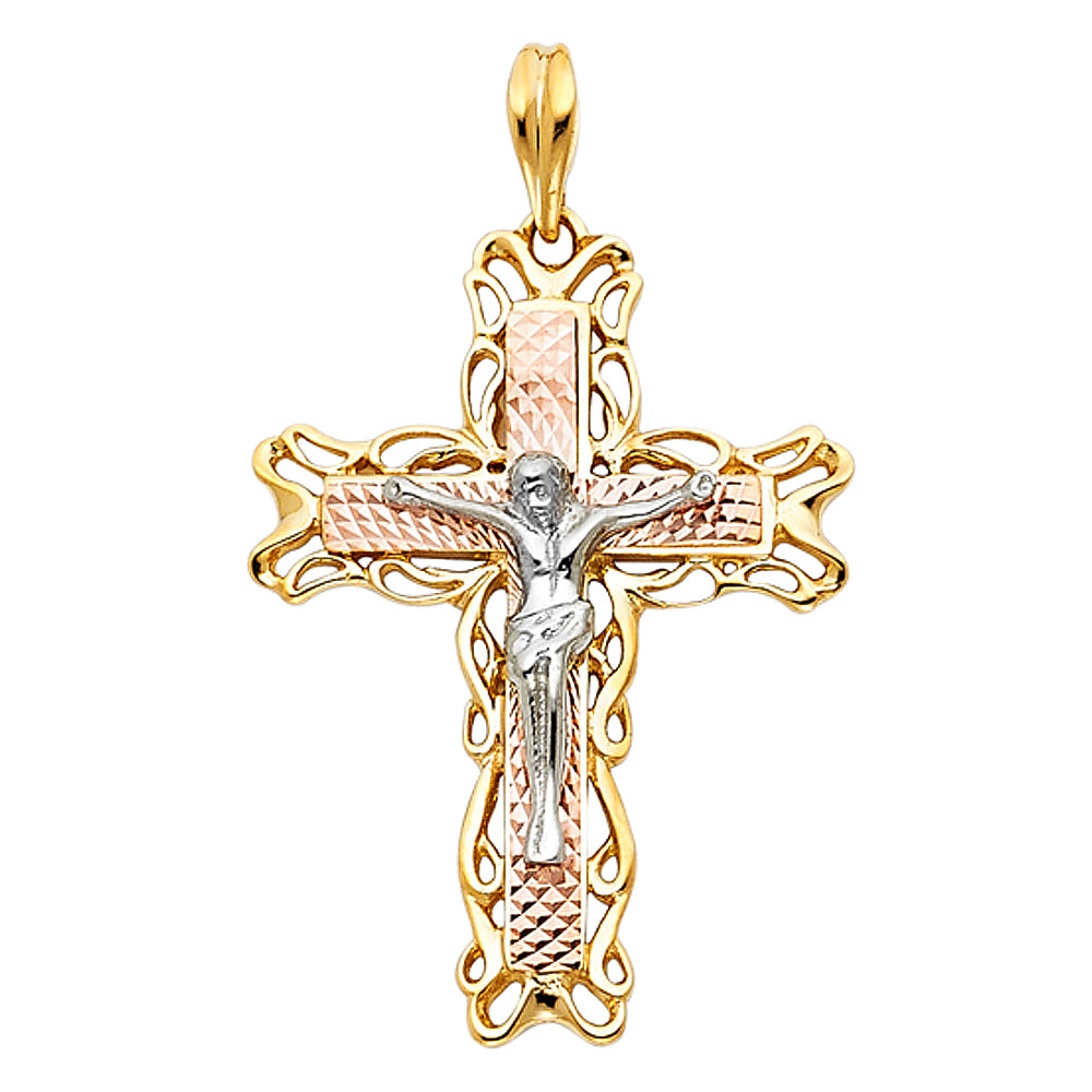 14K Yellow White Rose Gold Fancy Crucifix Pendant