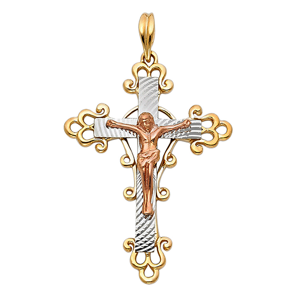 14K Yellow White Rose Gold Fancy Crucifix Pendant