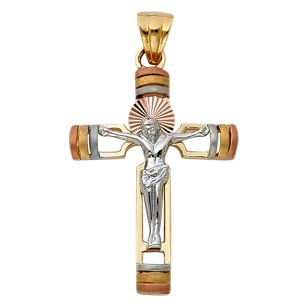 14K Yellow White Rose Gold Fancy Crucifix Pendant