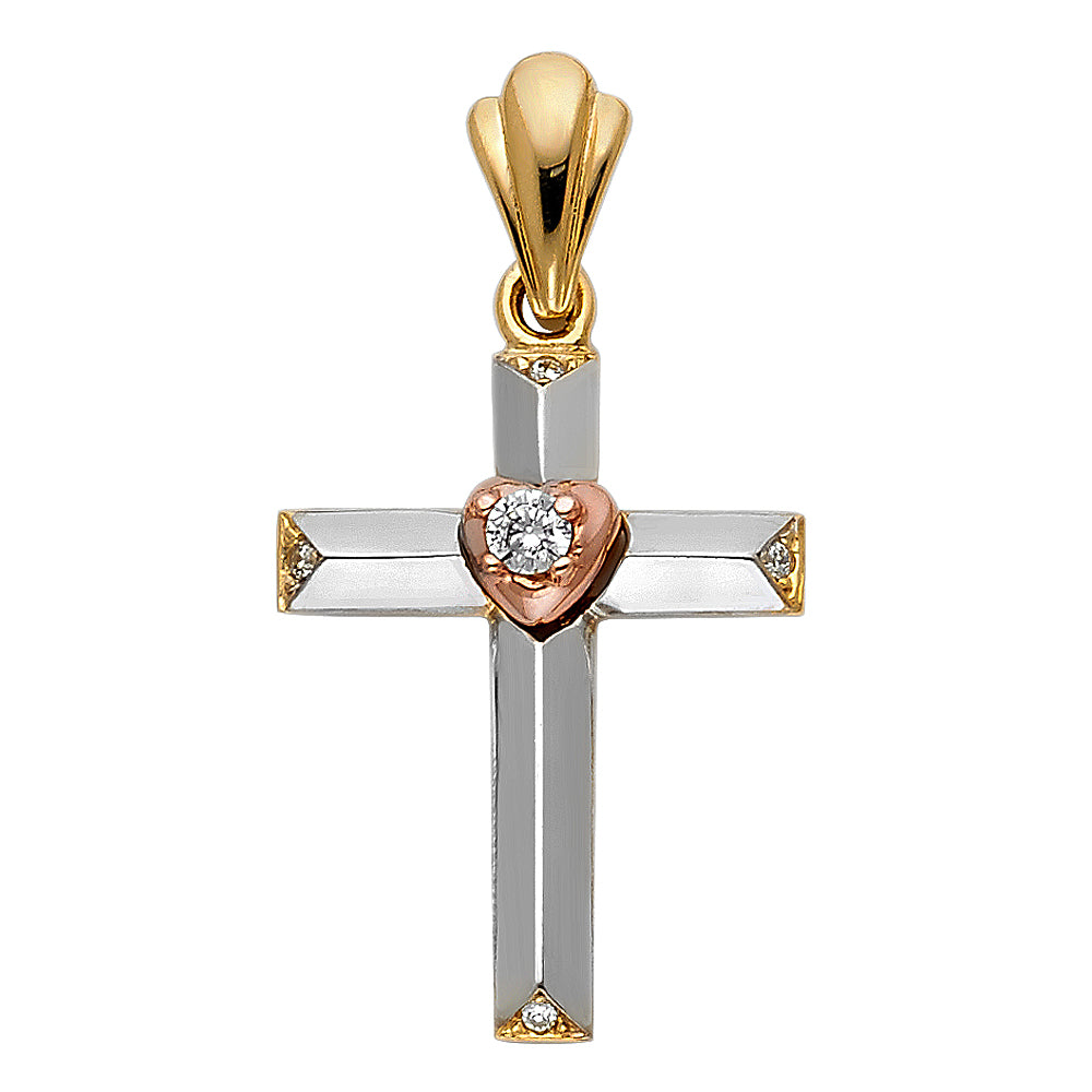 14K Yellow White Rose Gold Cross Pendant