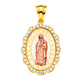 14K Two Tone Gold CZ Our Lady Of Guadalupe Pendant