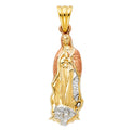 14K Yellow White Rose Gold CZ Our Lady Of Guadalupe Pendant