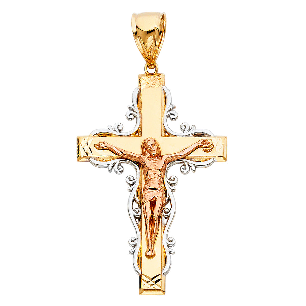 14K Yellow White Rose Gold Crucifix Pendant