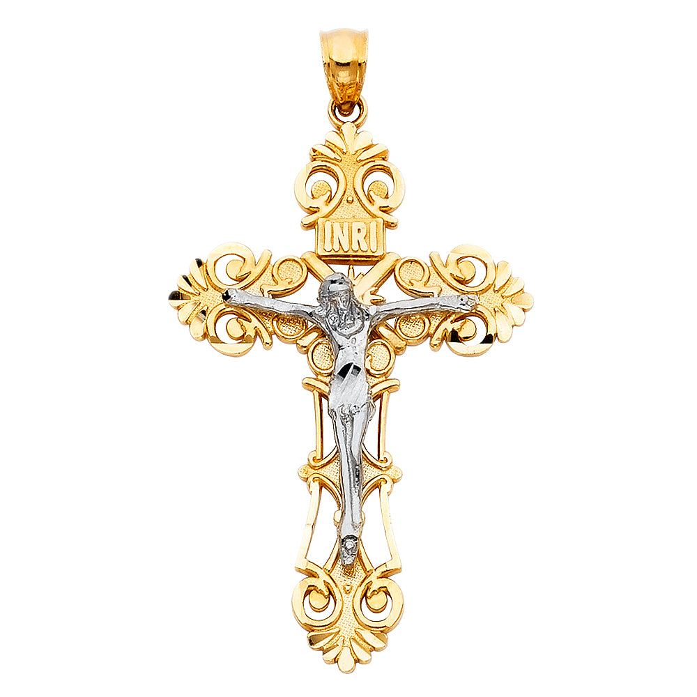14K Two Tone Gold Crucifix Pendant