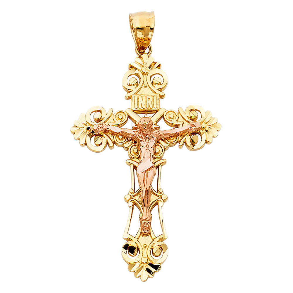 14K Two Tone Gold Crucifix Pendant