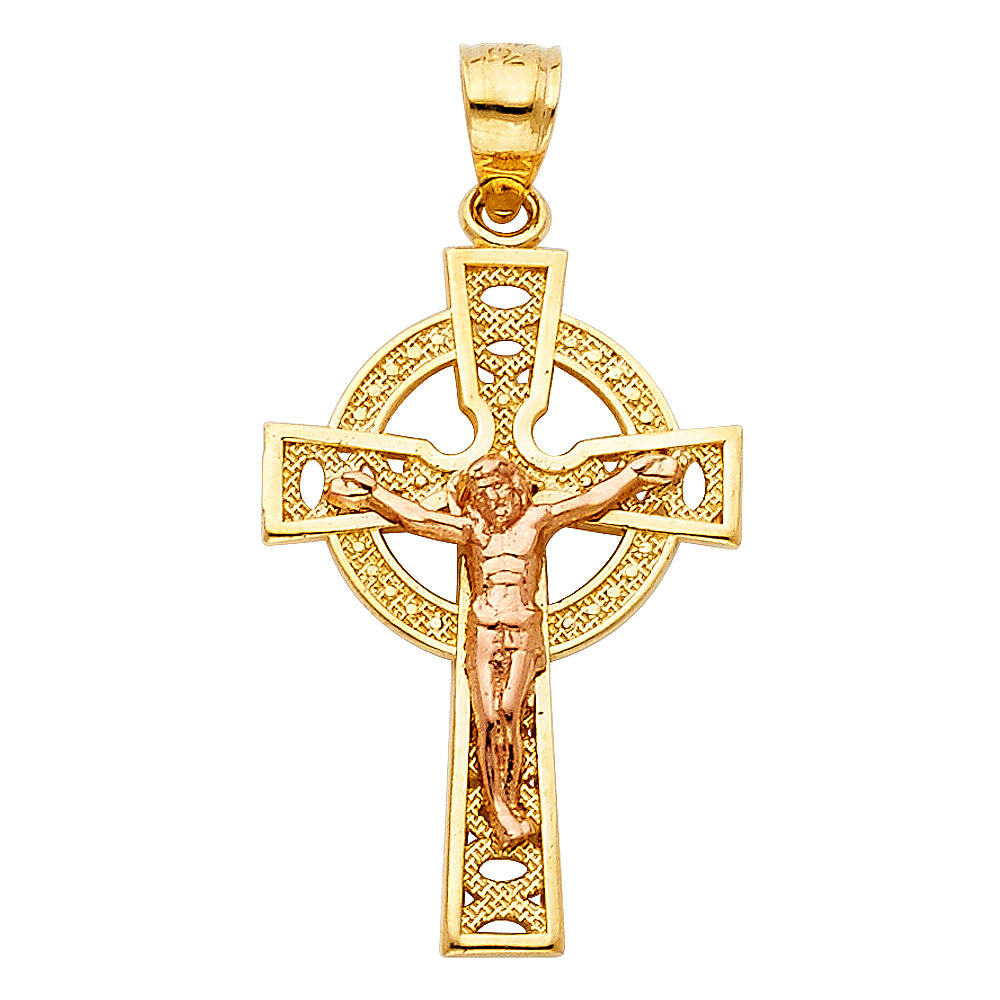 14K Two Tone Gold Crucifix Pendant