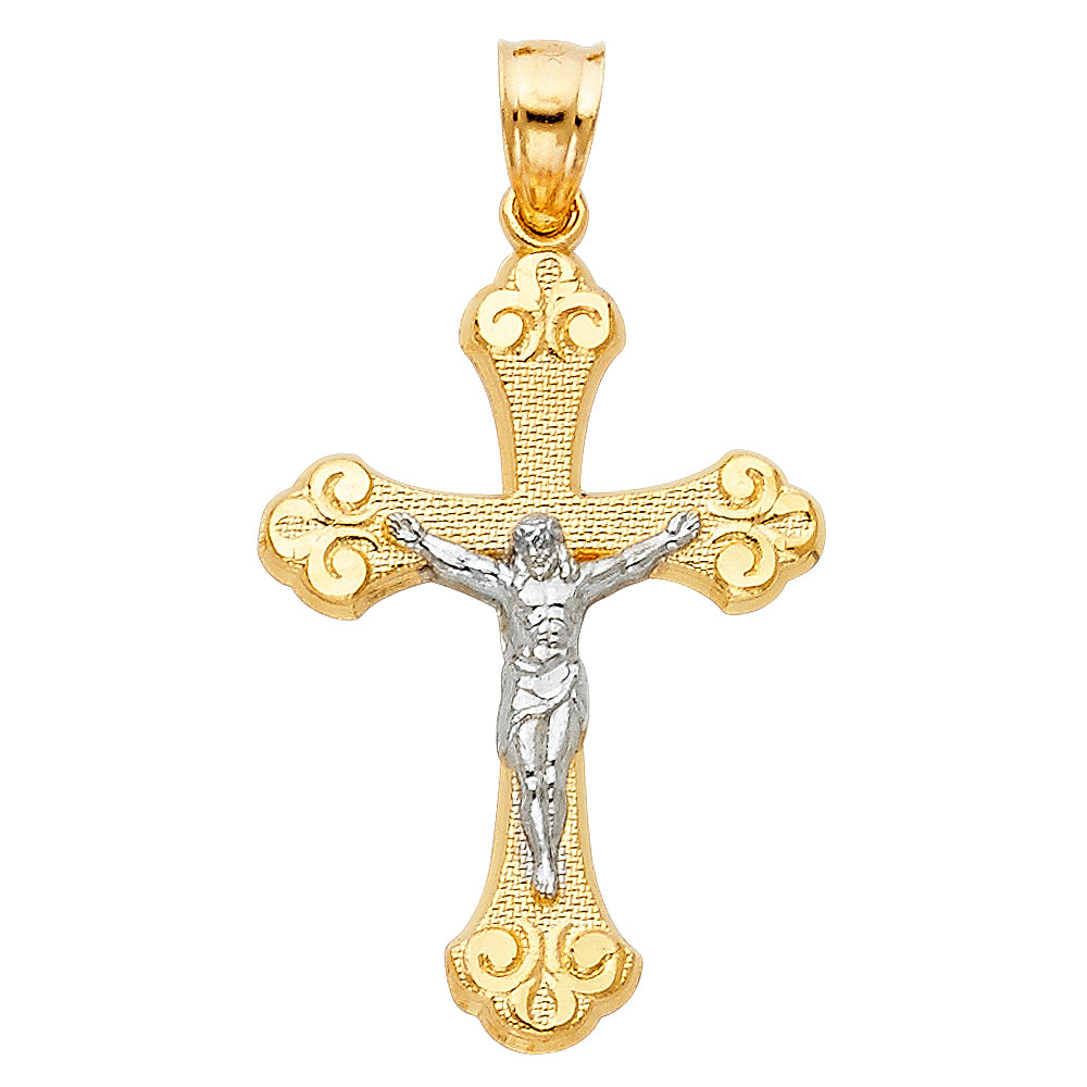14K Two Tone Gold Crucifix Pendant