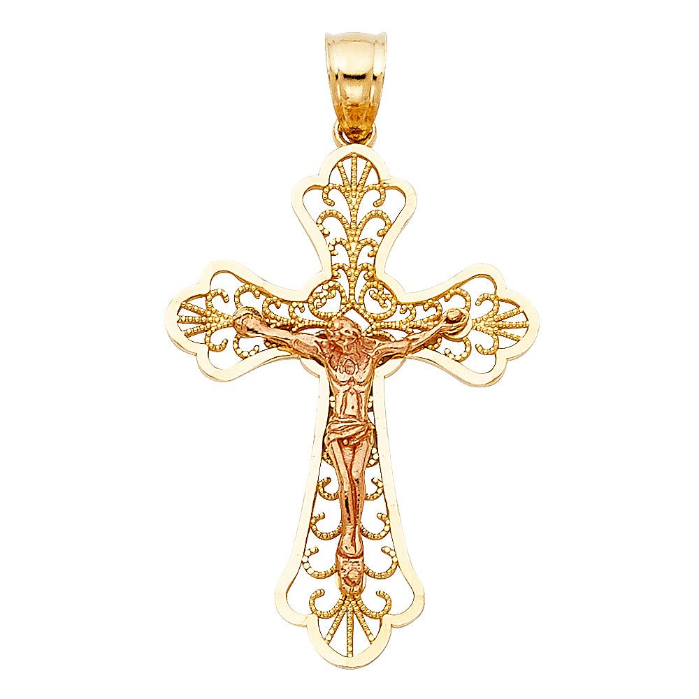 14K Two Tone Gold Fancy Crucifix Pendant