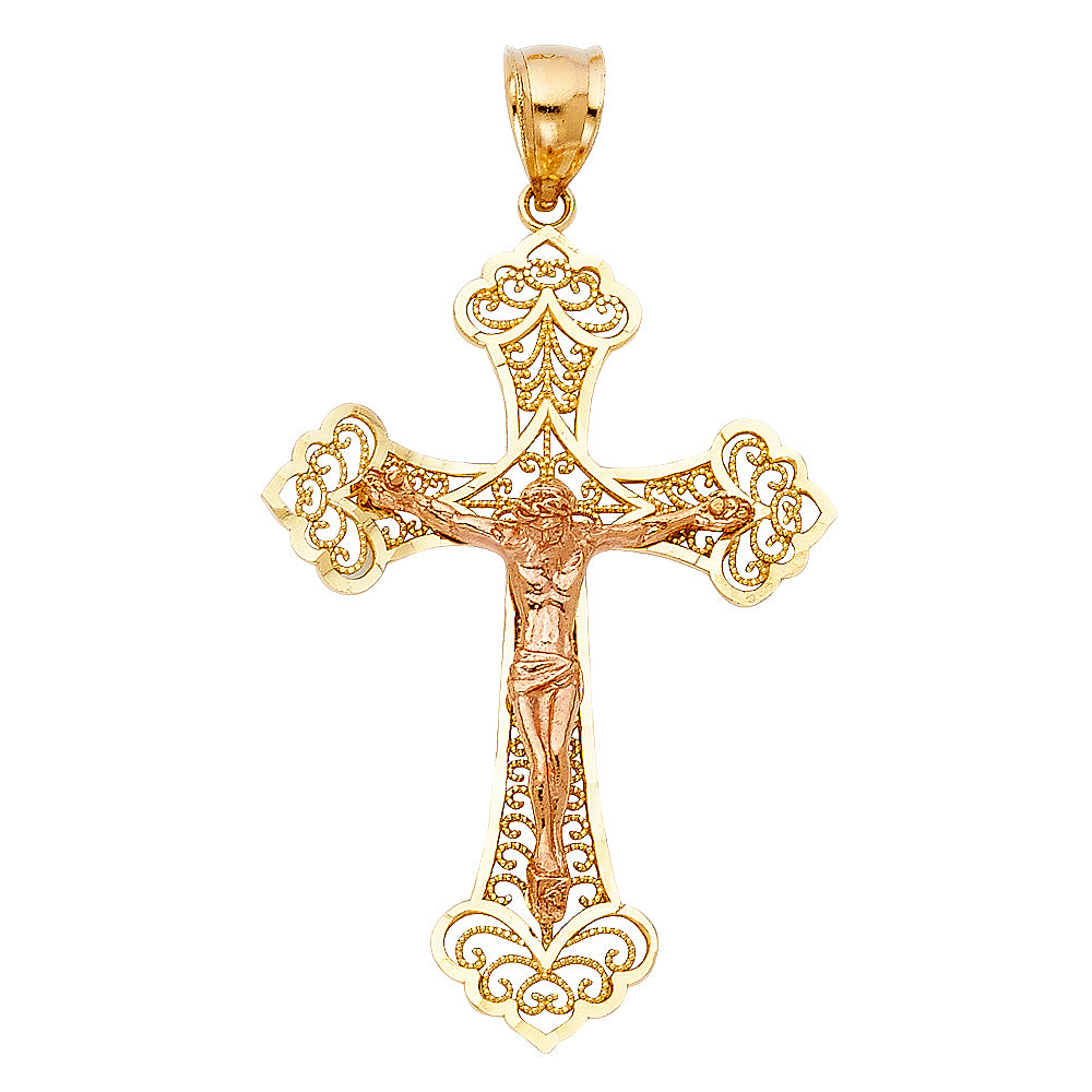 14K Two Tone Gold Fancy Crucifix Pendant