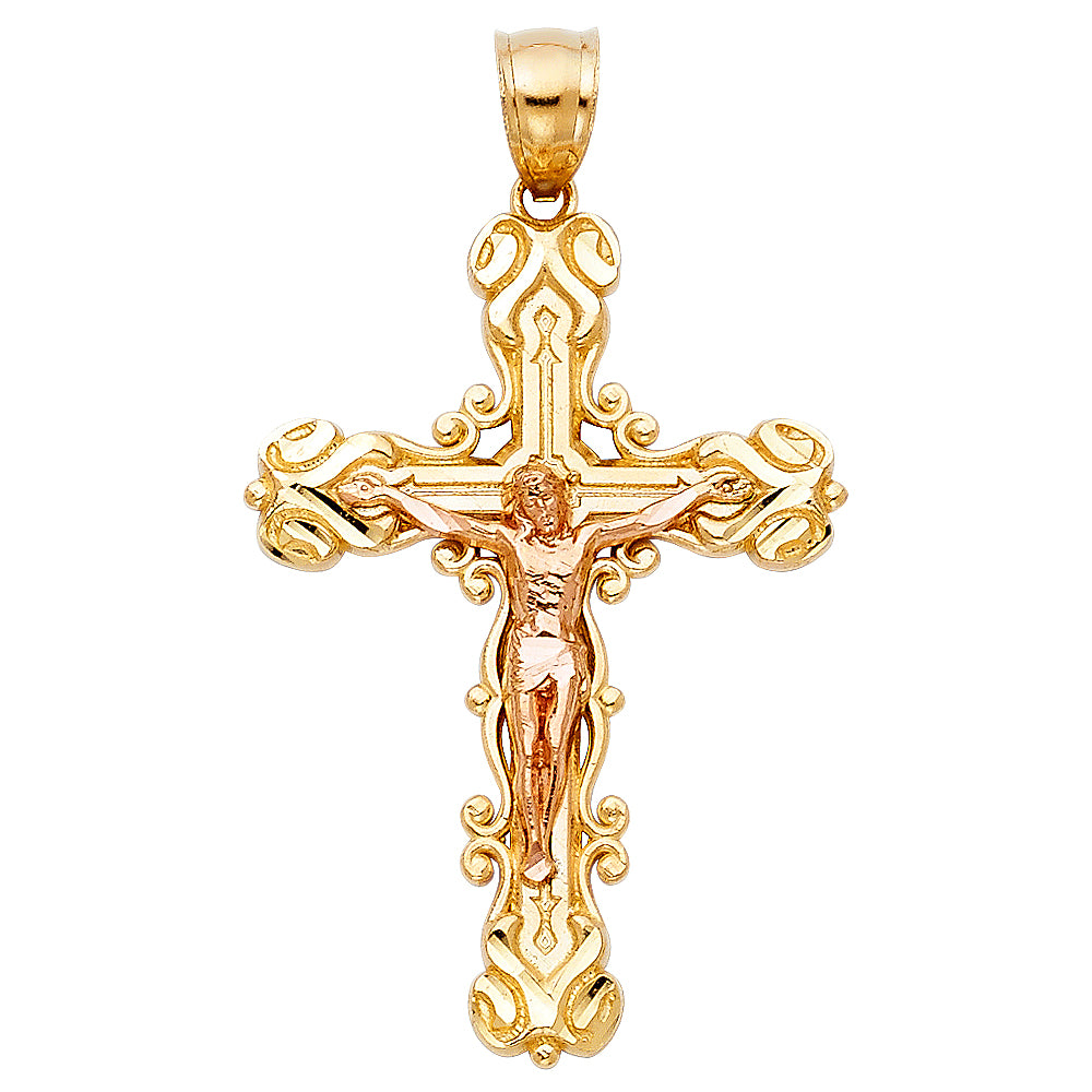 14K Two Tone Gold Fancy Crucifix Pendant