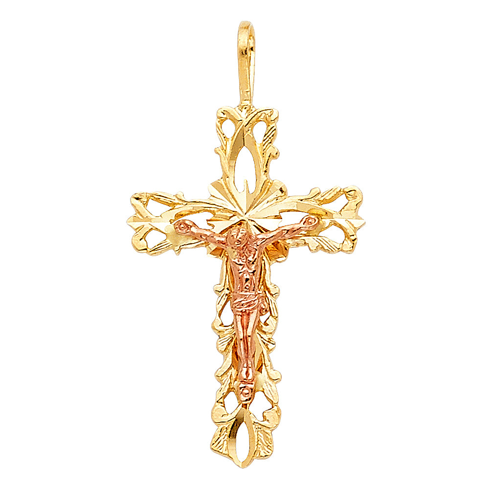 14K Two Tone Gold Fancy Crucifix Pendant