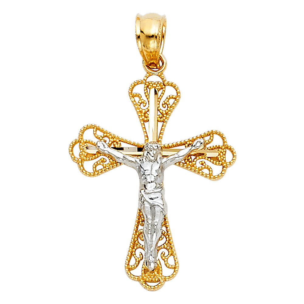 14K Two Tone Gold Crucifix Pendant
