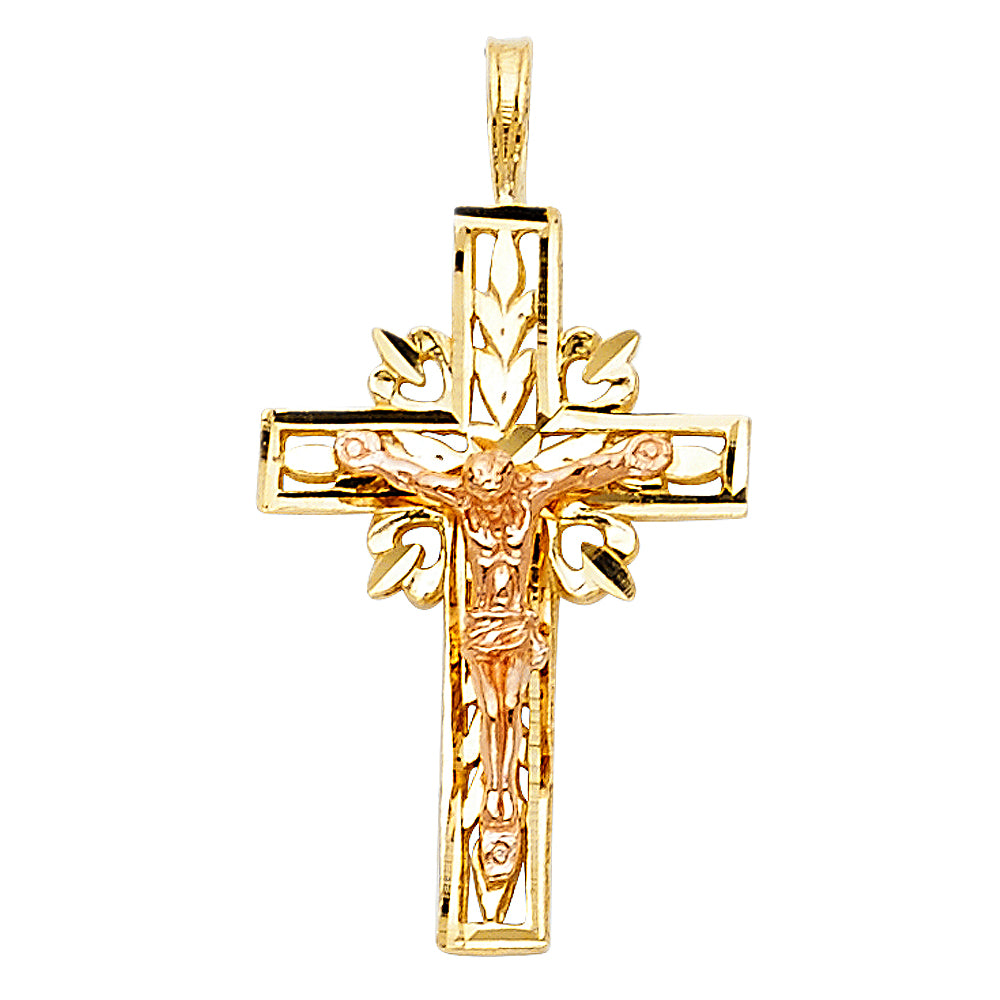 14K Two Tone Gold Crucifix Pendant