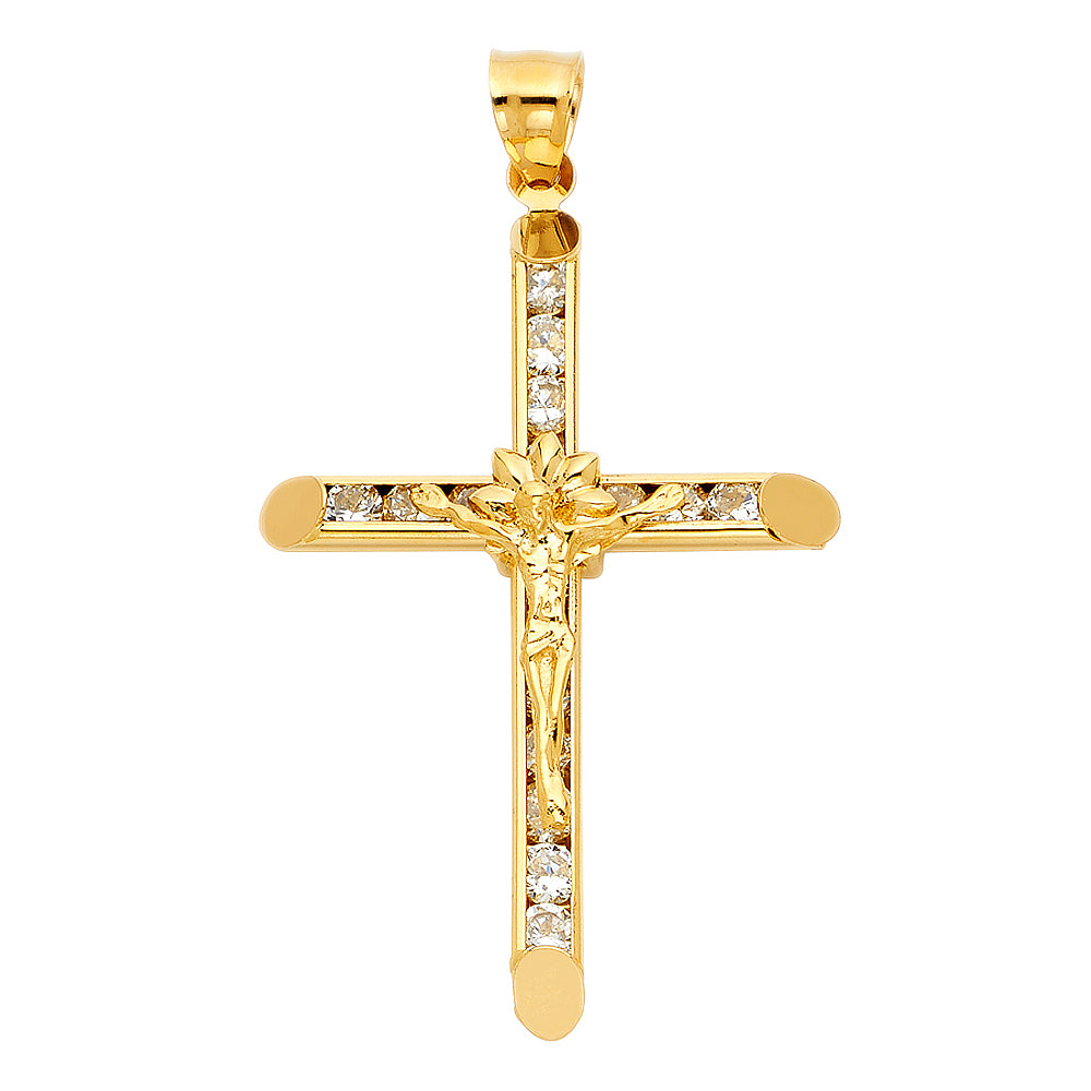14K Yellow Gold CZ Crucifix Pendant