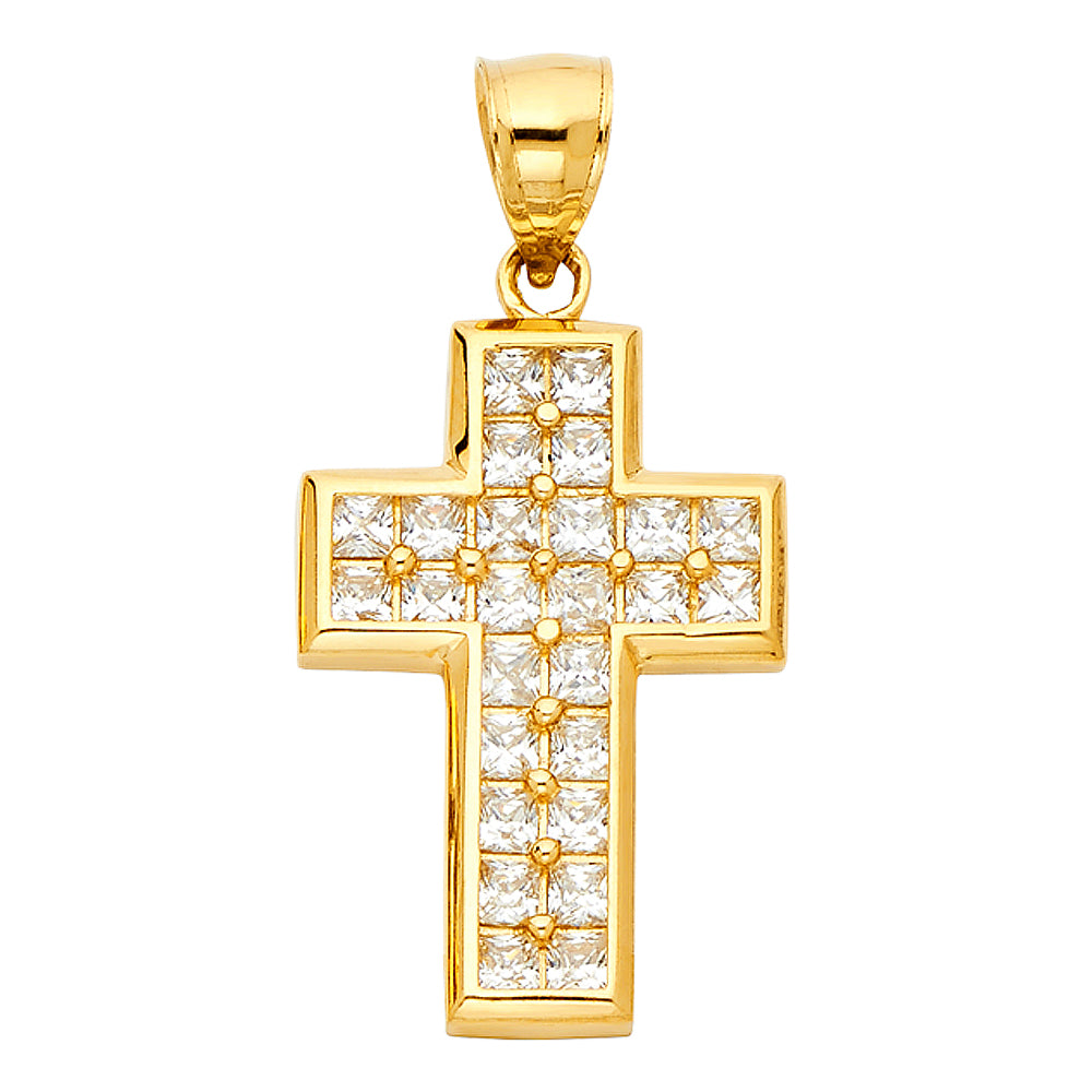 14K Yellow Gold CZ Cross Pendant