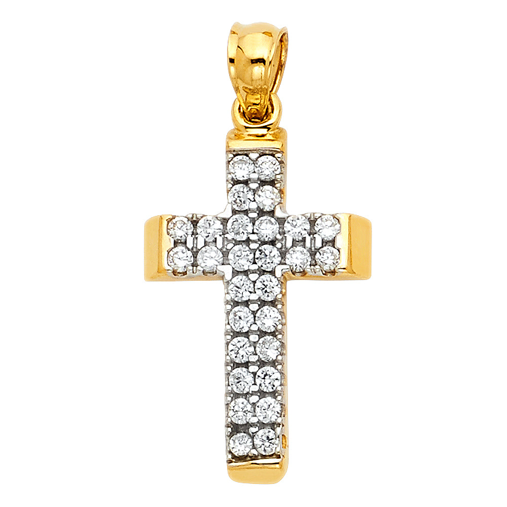 14K Two Tone Gold CZ Cross Pendant