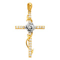 14K Two Tone Gold CZ Cross W/ Rose Pendant
