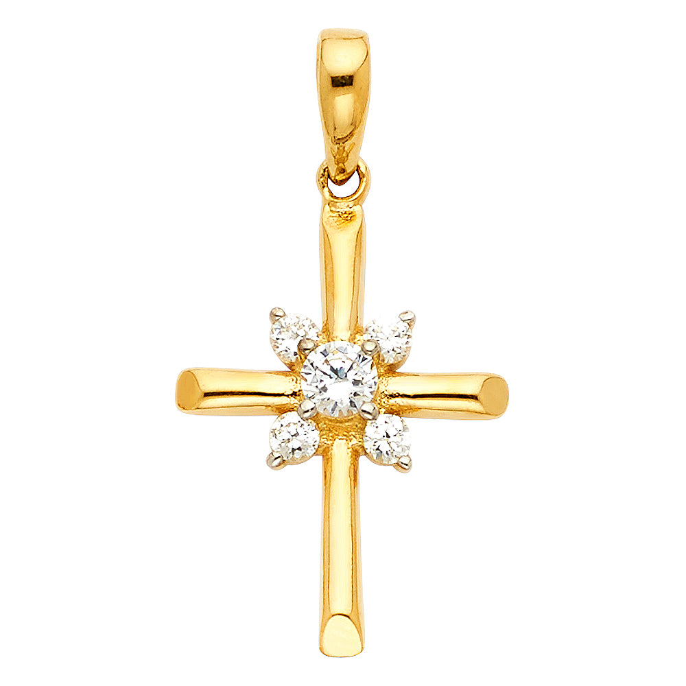14K Yellow Gold CZ Cross Pendant