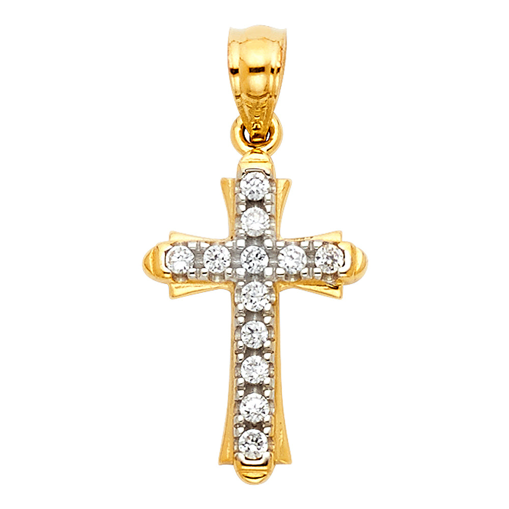 14K Two Tone Gold CZ Cross Pendant