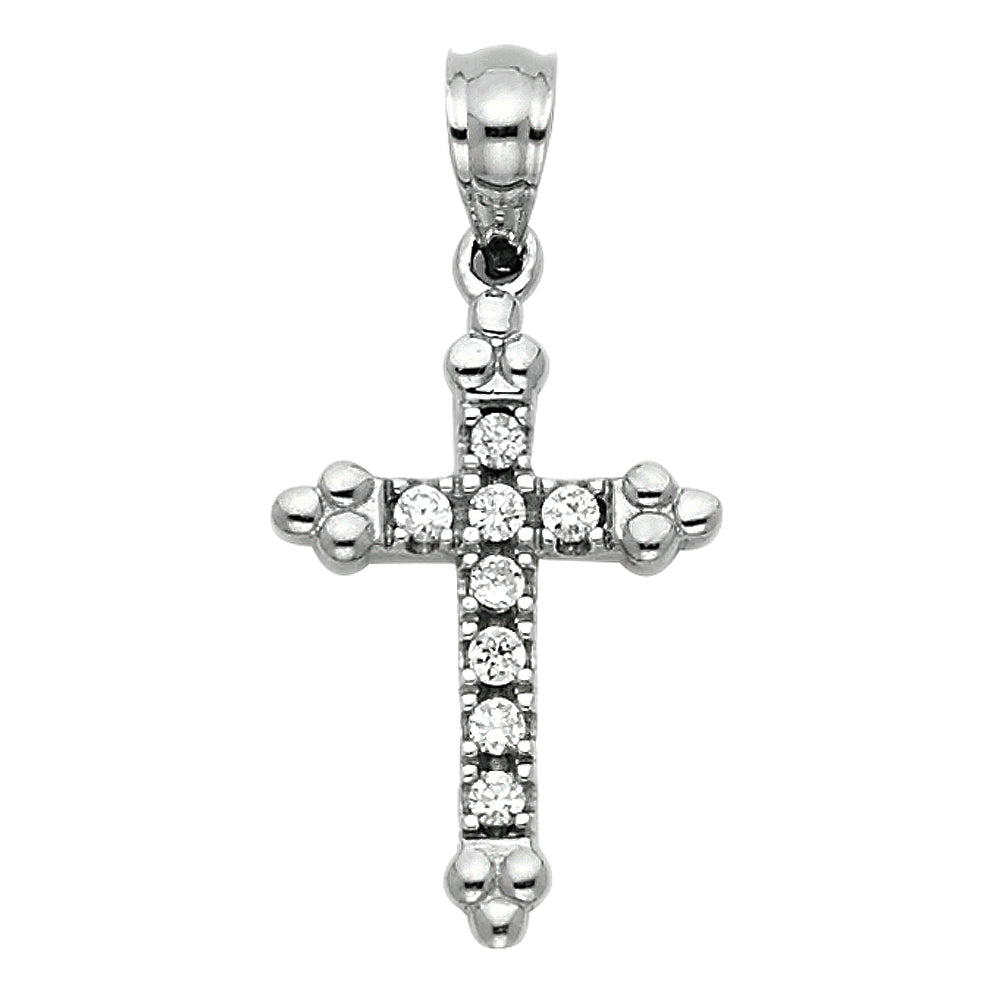 14K White Gold CZ Cross Pendant