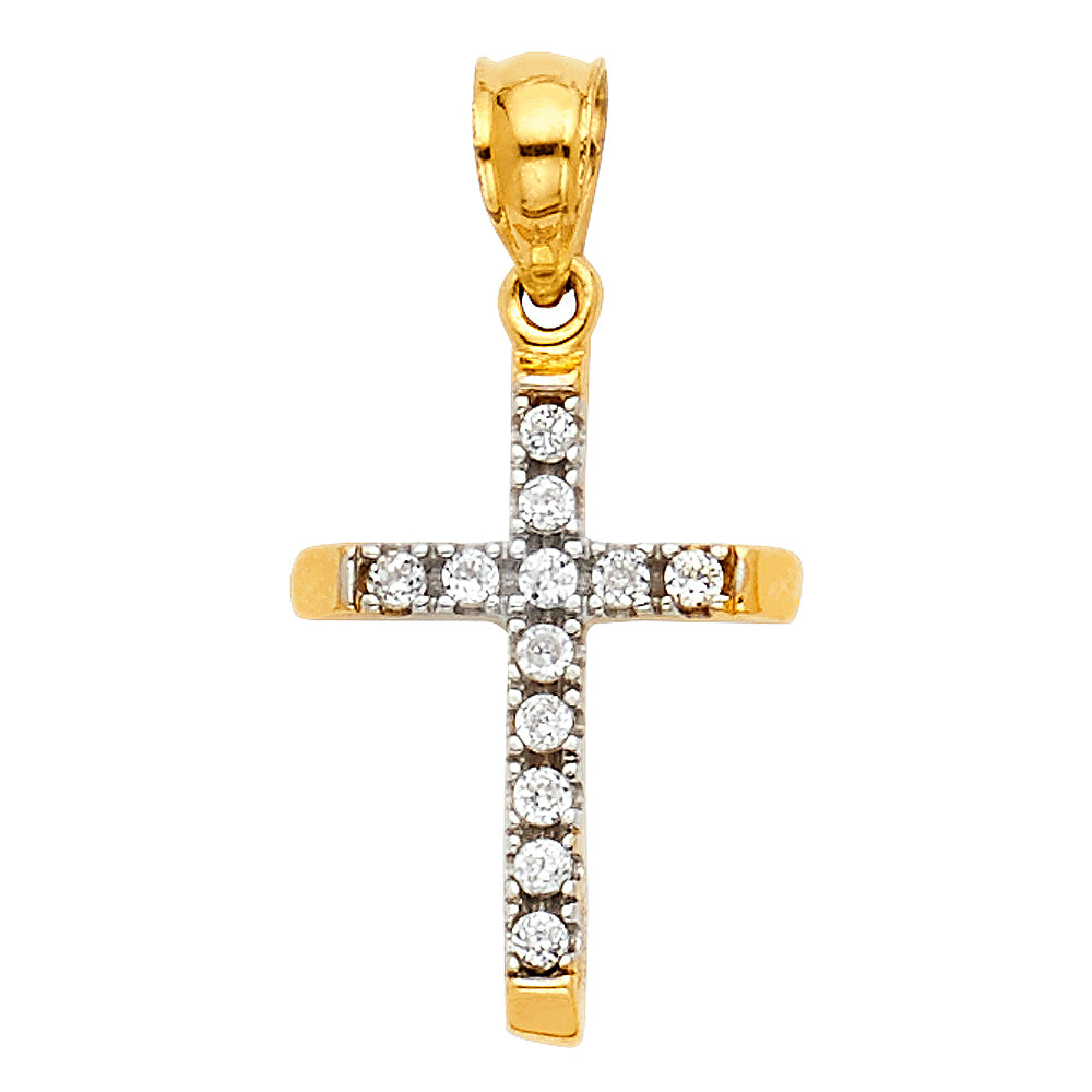 14K Two Tone Gold CZ Cross Pendant