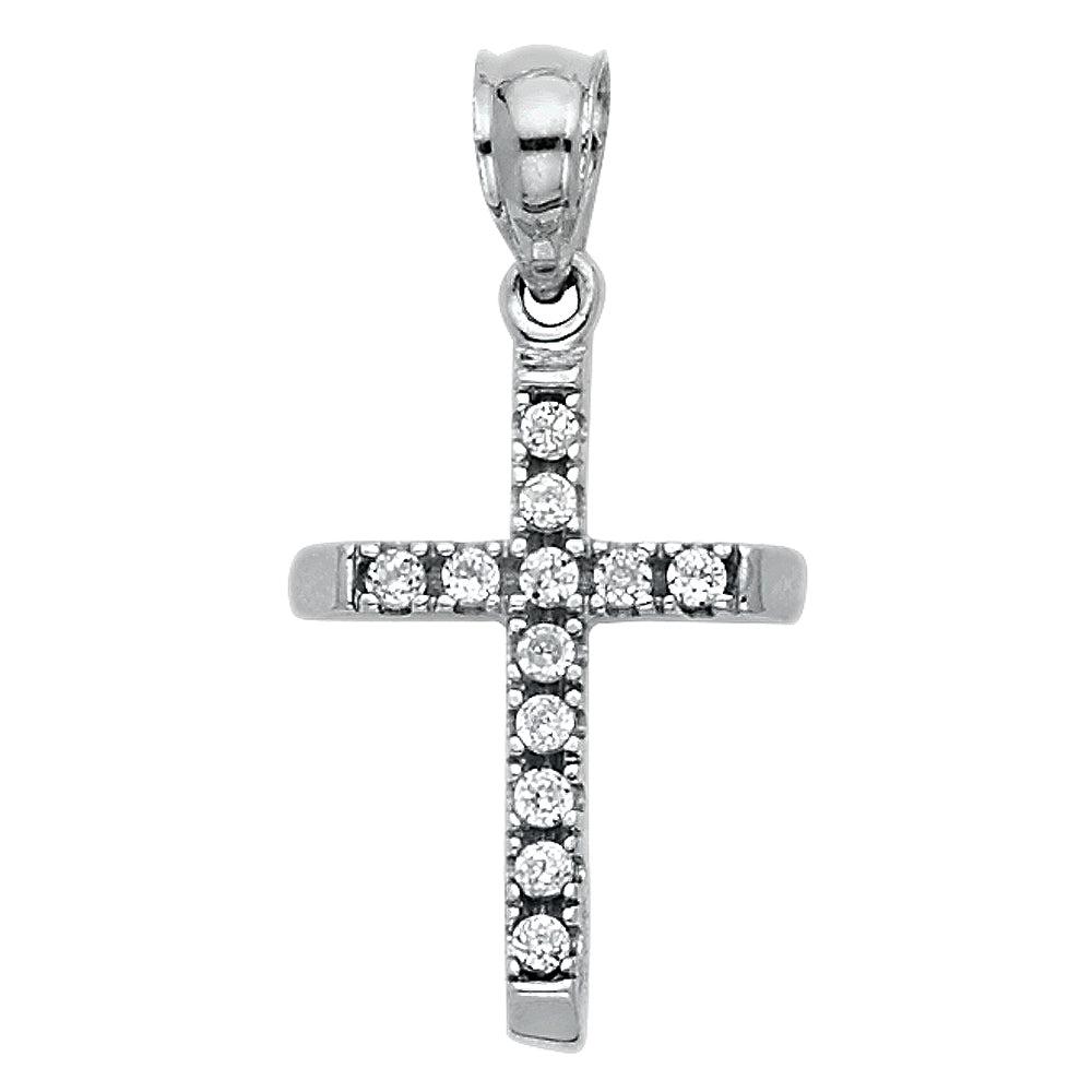 14K White Gold CZ Cross Pendant