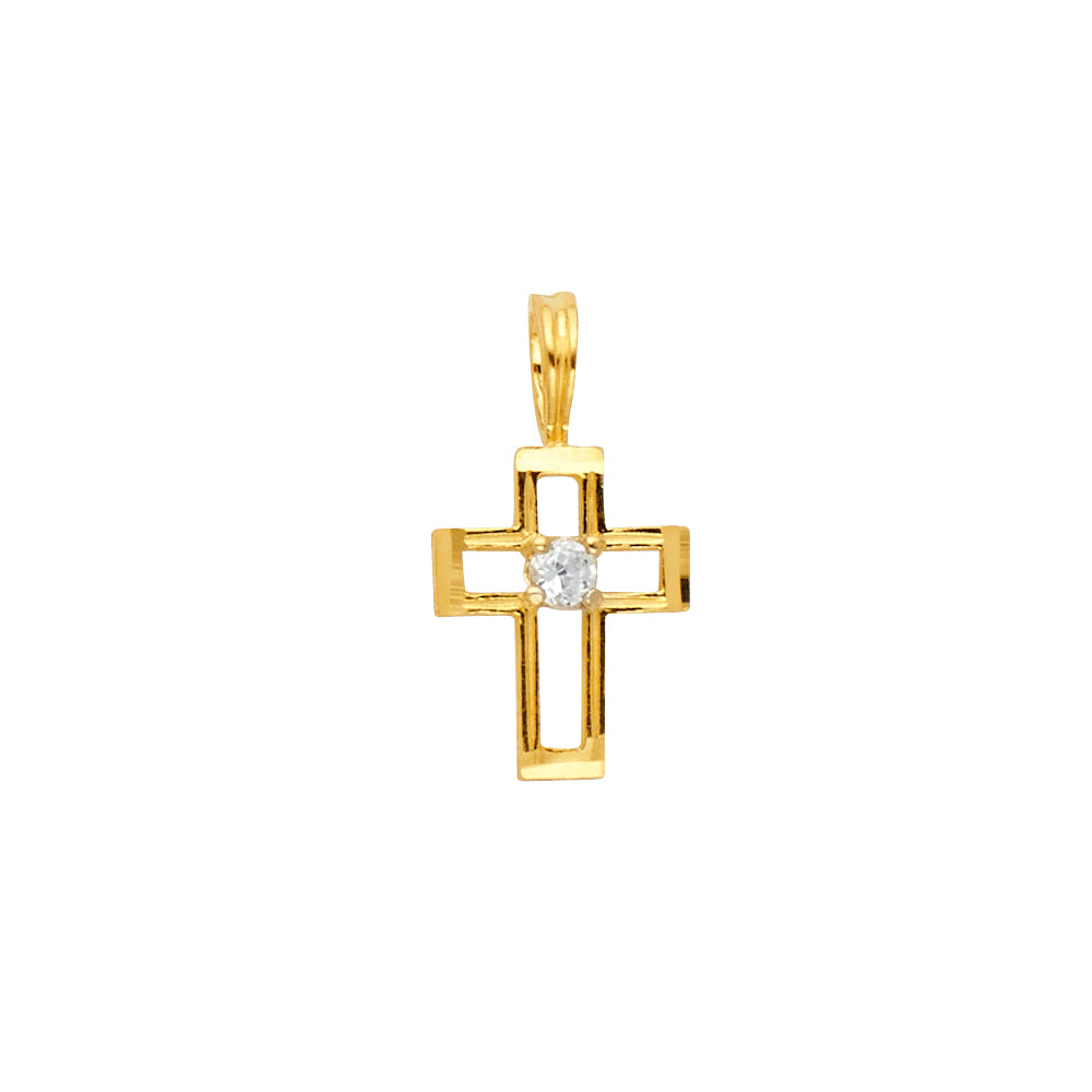 14K Yellow Gold CZ Cross Pendant
