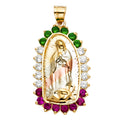 14K Yellow White Rose Gold CZ Our Lady Of Guadalupe Pendant