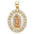 14K Yellow White Rose Gold CZ Our Lady Of Guadalupe Pendant