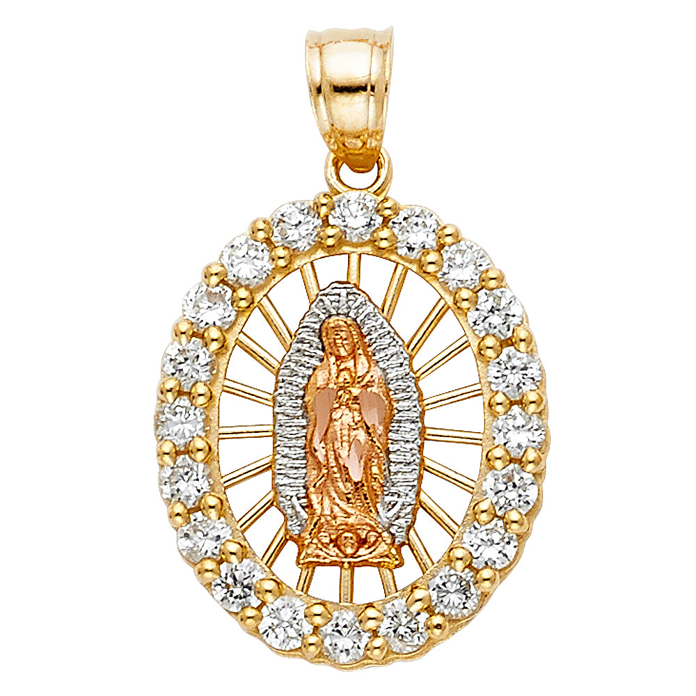 14K Yellow White Rose Gold CZ Our Lady Of Guadalupe Pendant