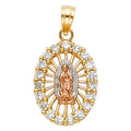 14K Yellow White Rose Gold CZ Our Lady Of Guadalupe Pendant