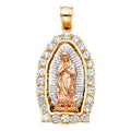 14K Yellow White Rose Gold CZ Our Lady Of Guadalupe Pendant