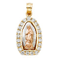 14K Yellow White Rose Gold CZ Our Lady Of Guadalupe Pendant