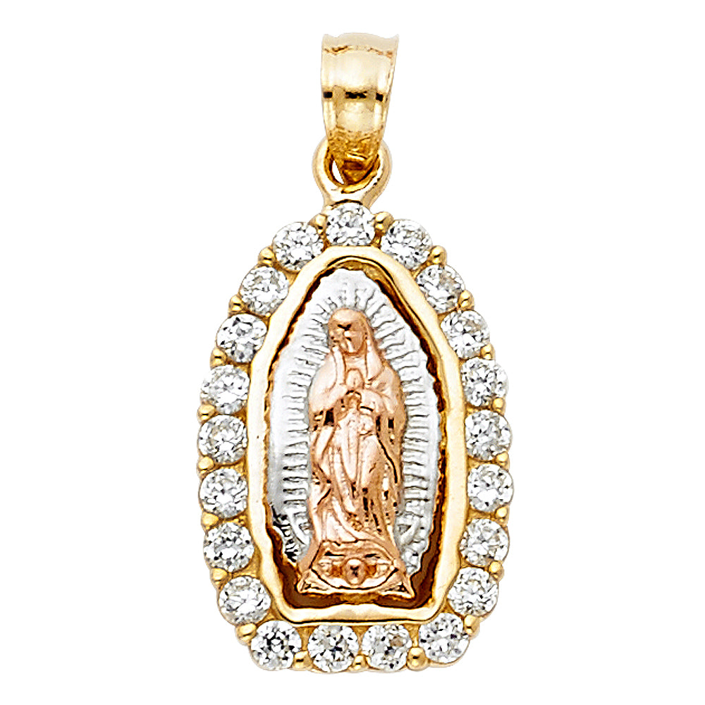 14K Yellow White Rose Gold CZ Our Lady Of Guadalupe Pendant