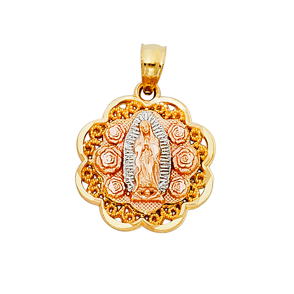 14K Yellow White Rose Gold Our Lady Of Guadalupe Pendant