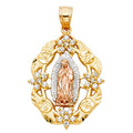 14K Yellow White Rose Gold CZ Our Lady Of Guadalupe Pendant