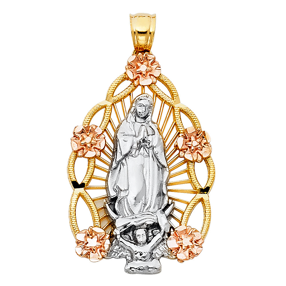 14K Yellow White Rose Gold Our Lady Of Guadalupe Pendant