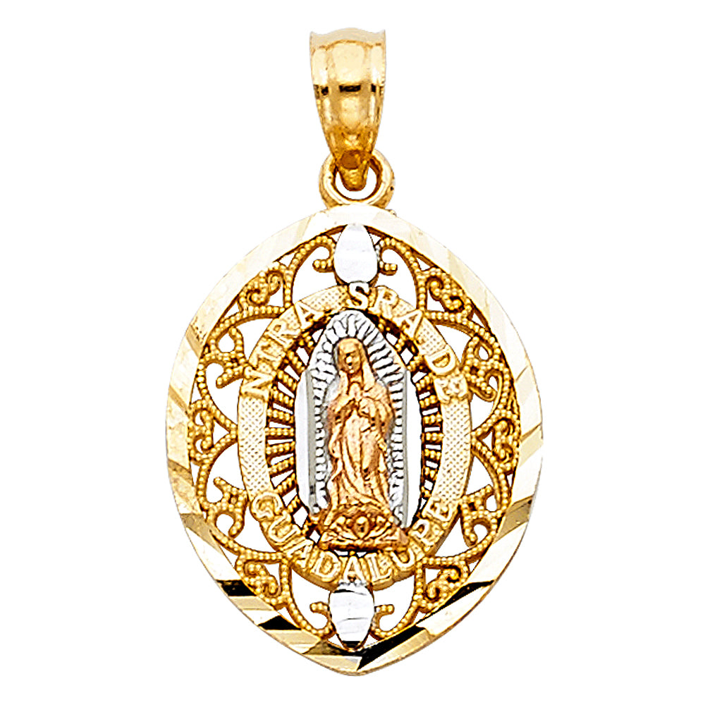 14K Yellow White Rose Gold Our Lady Of Guadalupe Pendant