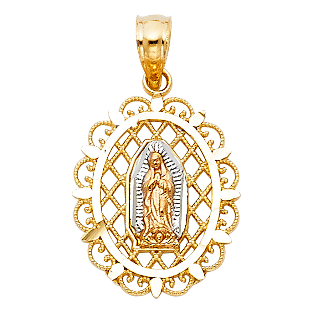 14K Yellow White Rose Gold Our Lady Of Guadalupe Pendant