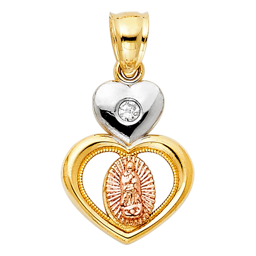 14K Yellow White Rose Gold CZ Our Lady Of Guadalupe Pendant
