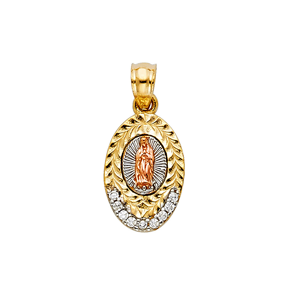 14K Yellow White Rose Gold CZ Our Lady Of Guadalupe Pendant