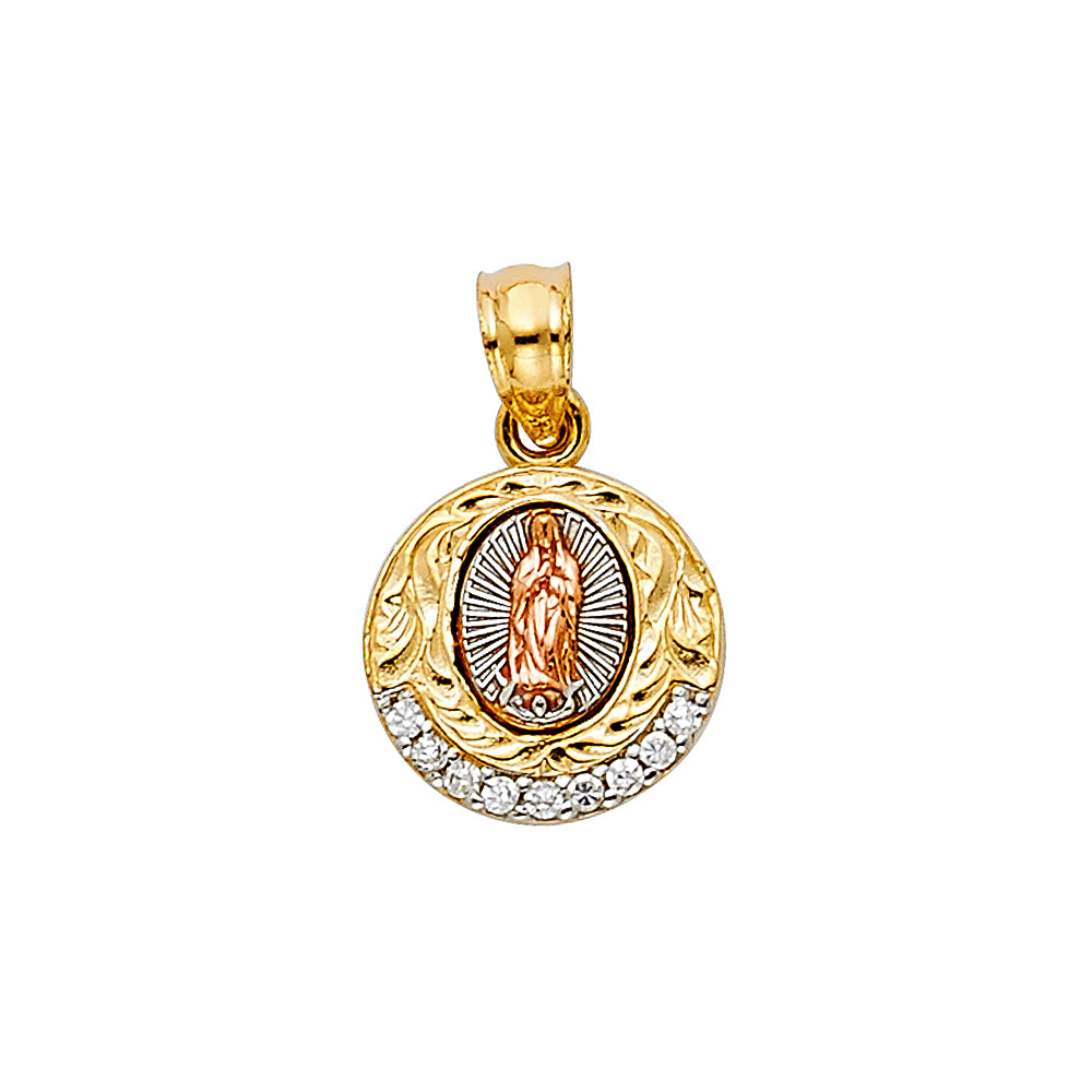 14K Yellow White Rose Gold CZ Our Lady Of Guadalupe Pendant