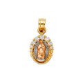 14K Yellow White Rose Gold CZ Our Lady Of Guadalupe Pendant