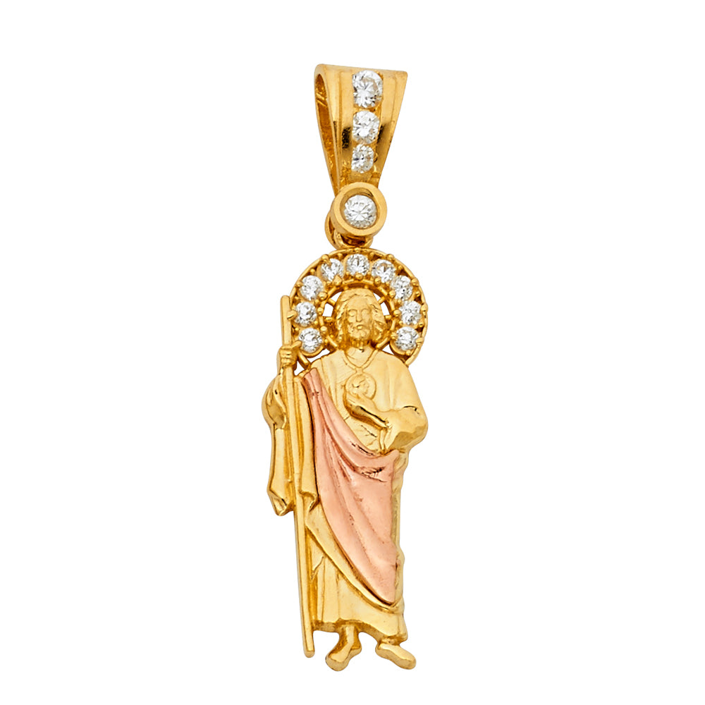 14K Two Tone Gold CZ St.Jude Thaddeus Pendant
