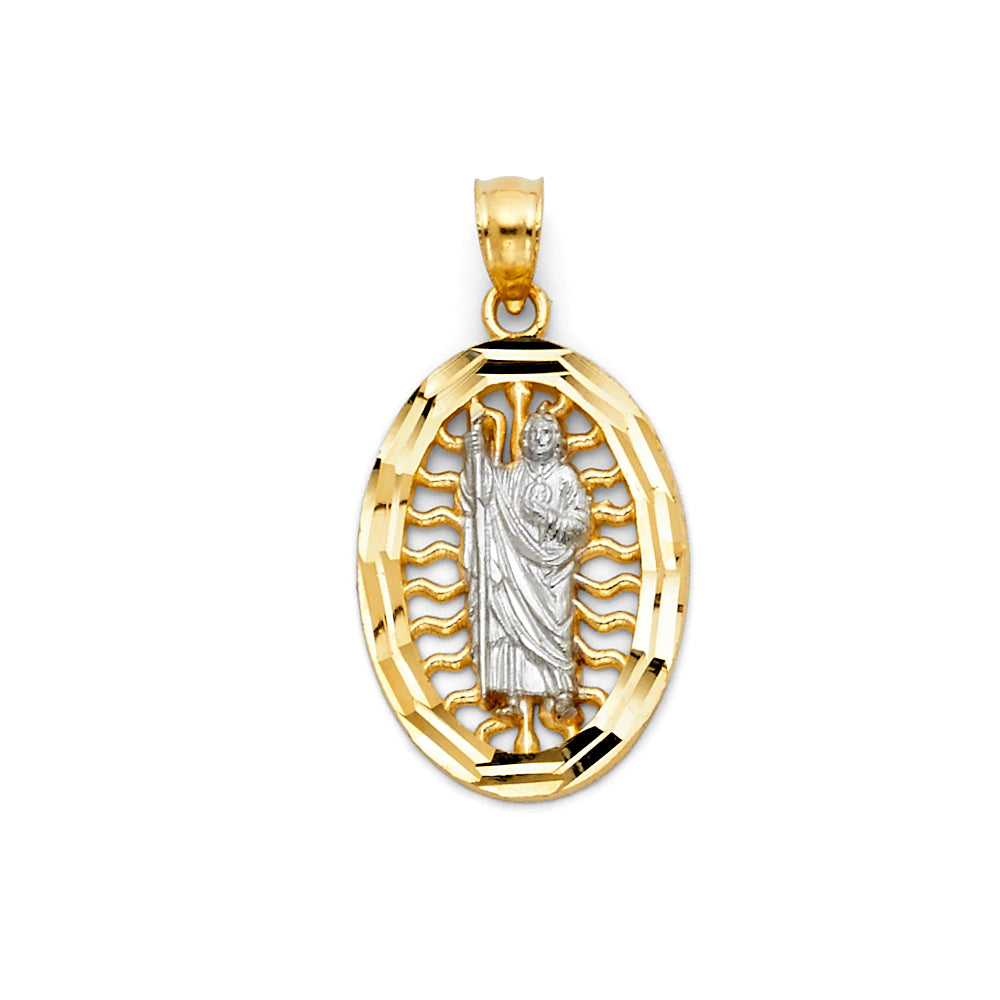 14K Two Tone Gold CZ St.Jude Thaddeus Pendant