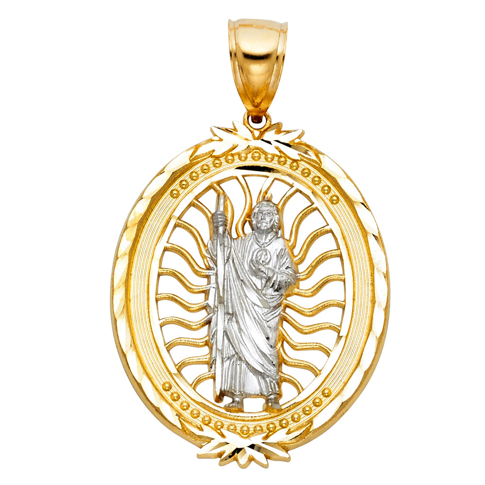 14K Two Tone Gold CZ St.Jude Thaddeus Pendant