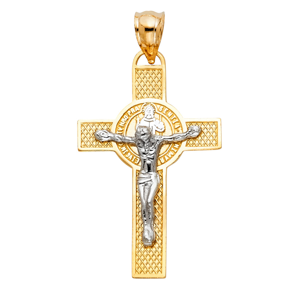 14K Two Tone Gold San Benito Crucifix Cross