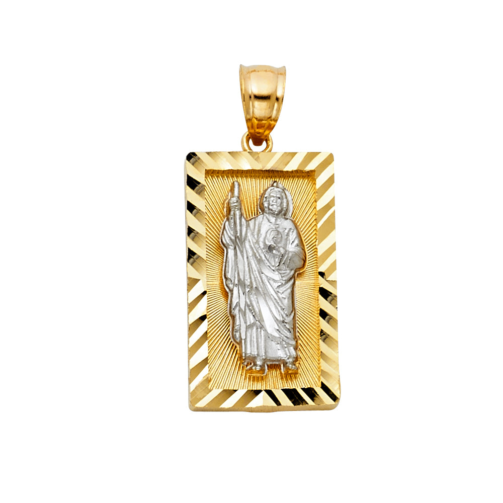 14K Two Tone Gold CZ St.Jude Thaddeus Pendant