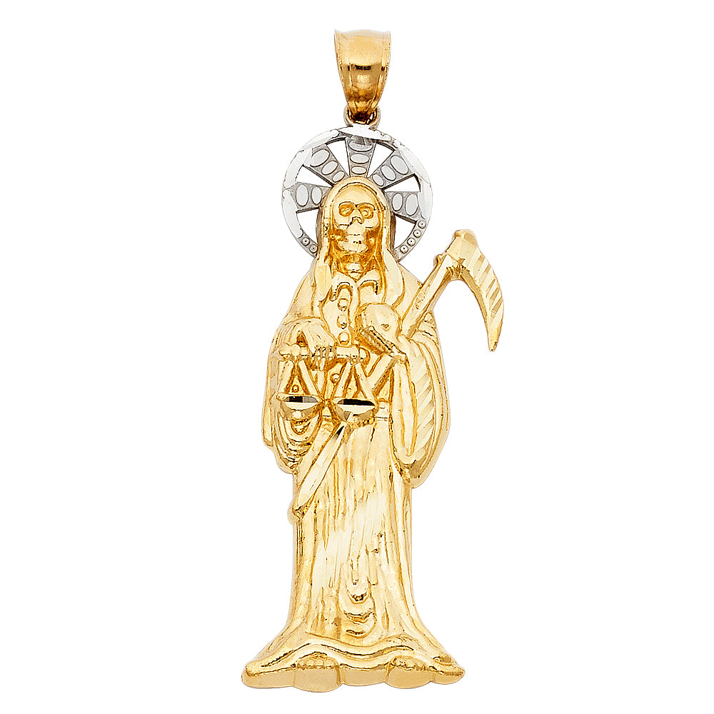14K Two Tone Gold Santa Muerte Pendant
